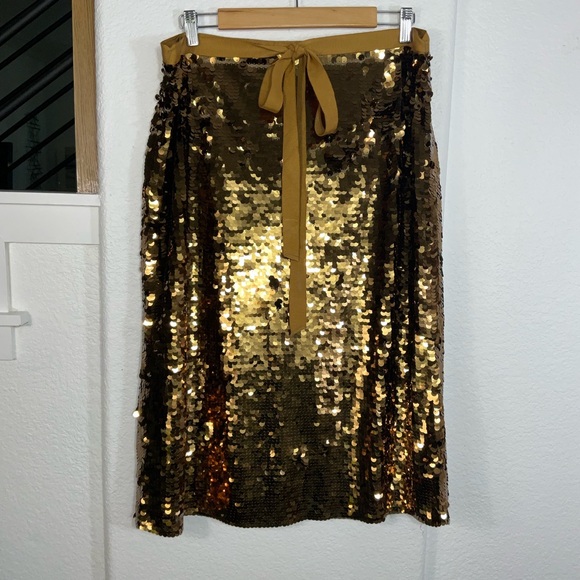 J. Crew Collection Gold Sequin Midi Skirt - Picture 1 of 7